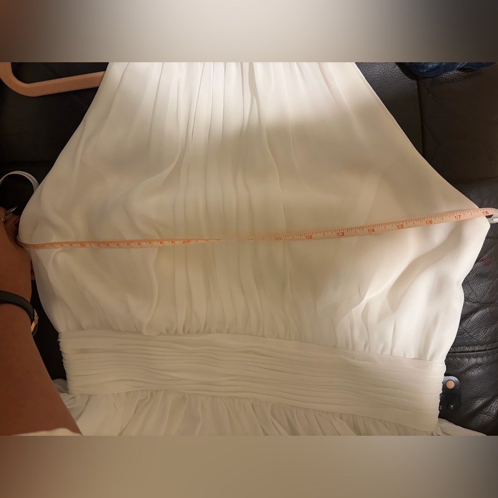 Ieena for Mac Duggal Greek Goddess High Neck Ruched Chiffon A Line Gown in White - Picture 5 of 5